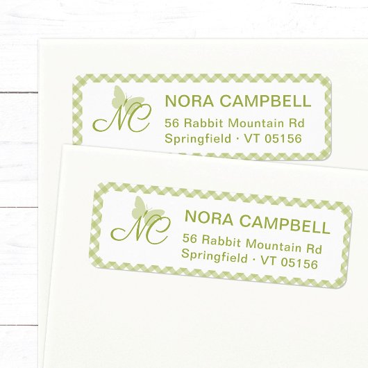 バタフライモノグラムグリーンジンガム差出人住所 ラベル