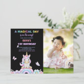 バタフライユニコーン誕生日招待状と写真 招待状 (スタンド正面)