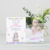 バタフライユニコーン誕生日招待状と写真 招待状 (スタンド正面)