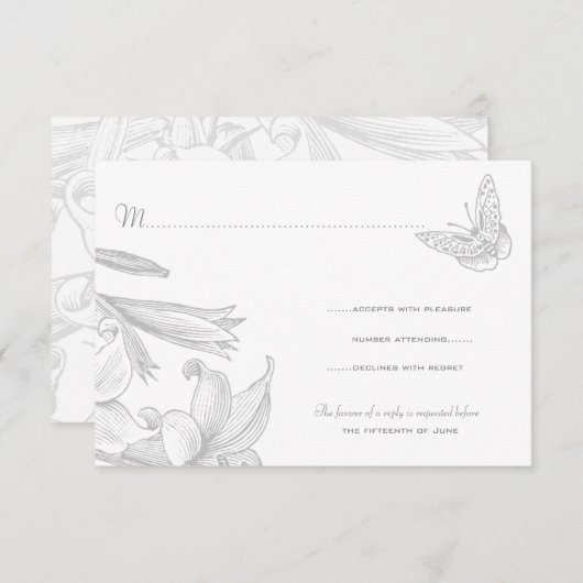 バタフライライスシルバー結婚25周年 出欠カード (正面/裏面)