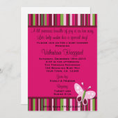 バタフライラスベリーピンクライムグリーンパーティー招待状 招待状 (正面/裏面)