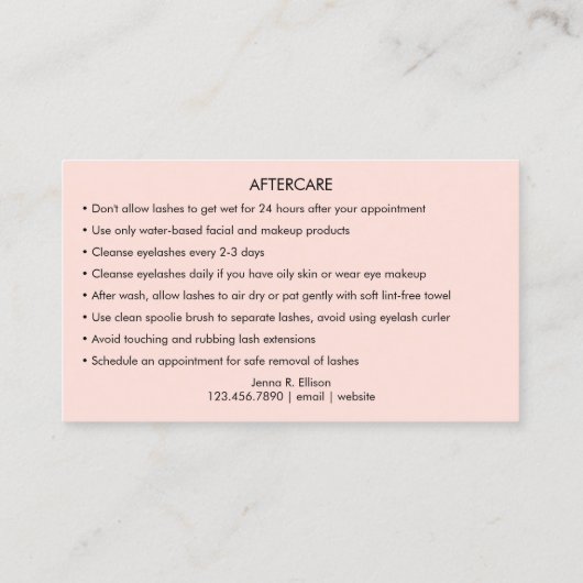 バタフライラッシュエクステンションアフターケア命令 名刺 (裏面)