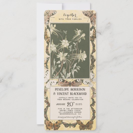 バタフライラブとオダマキ（植物）結婚- s 招待状 (正面)