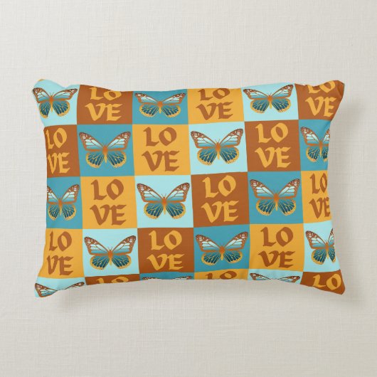 バタフライラブパターン |青とオレンジのグラデーション アクセントクッション (正面)