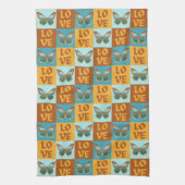 バタフライラブパターン |青とオレンジのグラデーション キッチンタオル (縦)