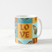 バタフライラブパターン |青とオレンジのグラデーション コーヒーマグカップ (正面右)