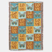 バタフライラブパターン |青とオレンジのグラデーション スローブランケット (正面縦)