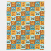 バタフライラブパターン |青とオレンジのグラデーション フリースブランケット (正面)