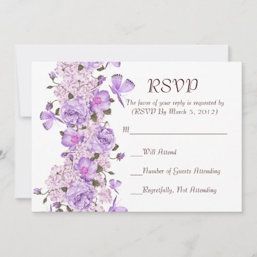 バタフライラベンダーフローラガーデンRSVPカード 招待状 (正面)