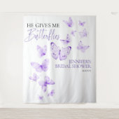 バタフライラベンダーブライダルシャワーバックドロップ タペストリー (正面)