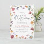 バタフライリトルワイルドフラワー1stベビーガール誕生日 招待状 (スタンド正面)