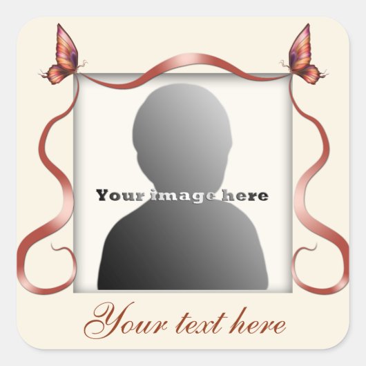 バタフライリボンフォトスクエア スクエアシール (正面)