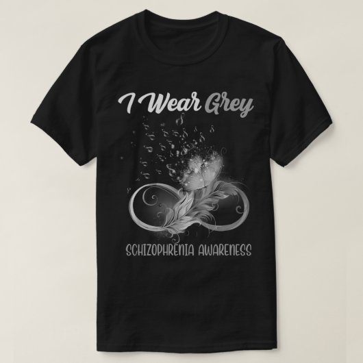 バタフライリボン羽毛統合失調症認識度 Tシャツ (デザイン正面)