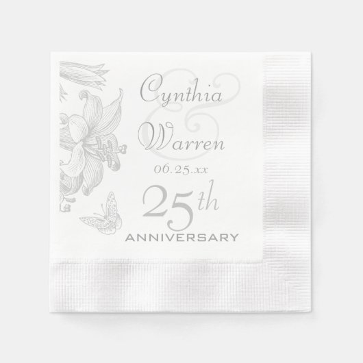 バタフライリリー25結婚th Silver's Anniversary 縁ありカクテルナプキン (正面)