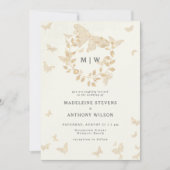バタフライリースアイボリー金ゴールドモノグラ結婚ムズ 招待状 (正面)