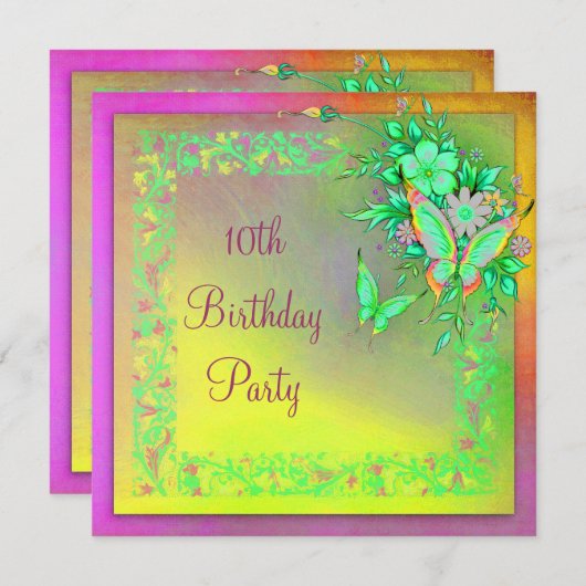 バタフライレインボーガールズ10thバースデーパーティー 招待状 (正面/裏面)