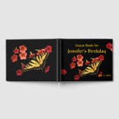 バタフライレッドフラワーズバースデーパーティーゲストブック ゲストブック (全面)