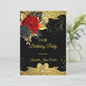 バタフライレッドローズフローラ金ゴールド宝石バースデーパーティー 招待状 (スタンド正面)
