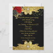 バタフライレッドローズフローラ金ゴールド宝石バースデーパーティー 招待状 (裏面)