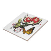 バタフライレッドローズ花自然 タイル (側面)