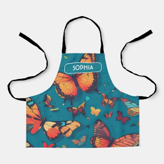 バタフライレトロカラフルパタパーソナライズされたーン エプロン (正面)