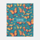 バタフライレトロカラフルパタパーソナライズされたーン フリースブランケット (正面)