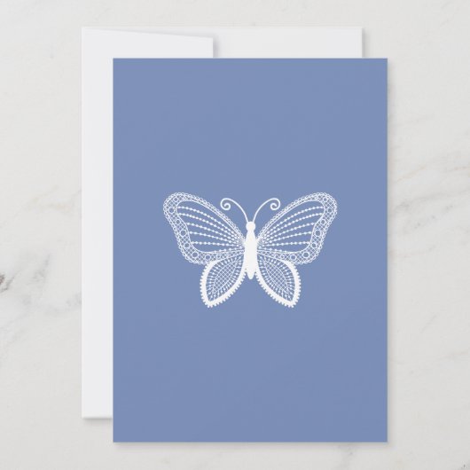 バタフライレースダスティブルーエレガントな結婚式 招待状 (裏面)