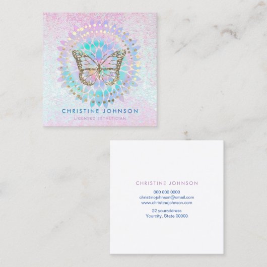 バタフライロゴエステティシャンサロンスパ スクエア名刺 (正面/裏面)