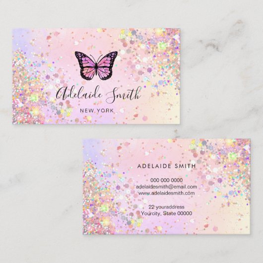 バタフライロゴシミュレートchunkyグリッター 名刺 (正面/裏面)
