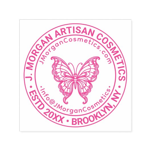 バタフライロゴビジネス名の場所のURL電子メール セルフインキングスタンプ (デザイン)