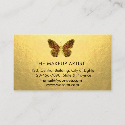 バタフライロゴ金ゴールドガーリーモダンエレガントグリッター  名刺 (裏面)