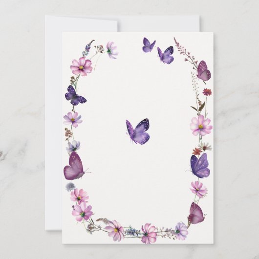 バタフライワイルドパープルメイブピンクベビーガールシャワー 招待状 (裏面)