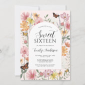 バタフライワイルドフラワーアーチピンクスウィート16 招待状 (正面)