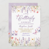バタフライワイルドフラワーガーデンフローラベビーシャワー 招待状 (正面/裏面)