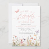 バタフライワイルドフラワーガール1st誕生日 招待状 (正面)