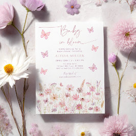 バタフライワイルドフラワーズベビーイン開花ベビーシャワー 招待状
