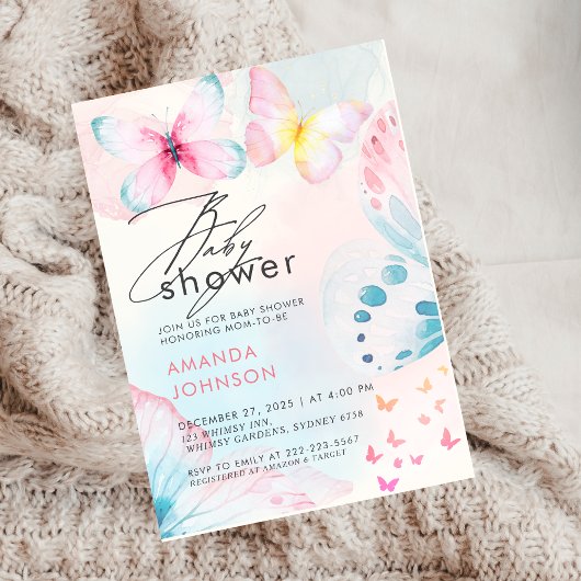 バタフライワイルドフラワーフローラベビーシャワー招待状 招待状