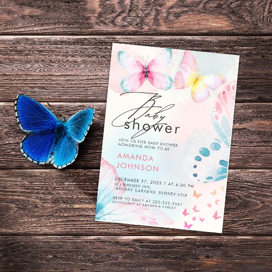 バタフライワイルドフラワーフローラベビーシャワー招待状 招待状