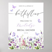 バタフライワイルドフラワーブライダルシャワーへようこそ18x24 ポスター (正面)