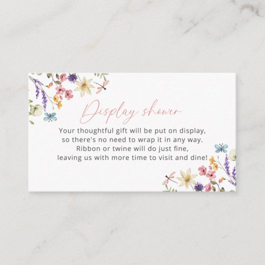 バタフライワイルドフラワーブライダルシャワーディスプレイシャワー エンクロージャーカード (正面)