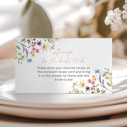 バタフライワイルドフラワーブライダルシャワーレシピ要求 エンクロージャーカード