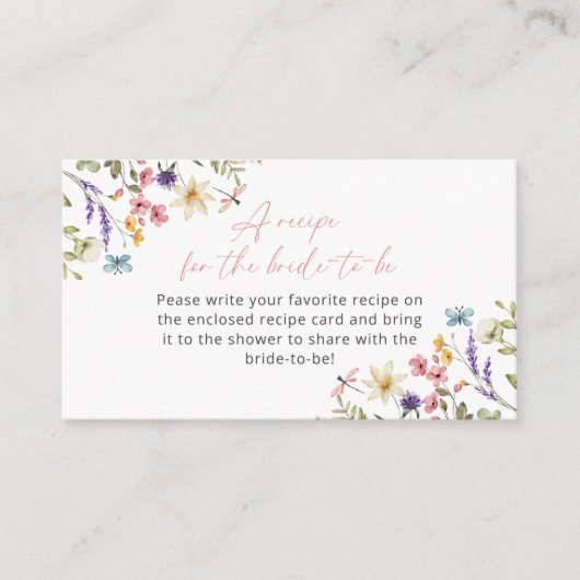 バタフライワイルドフラワーブライダルシャワーレシピ要求 エンクロージャーカード (正面)