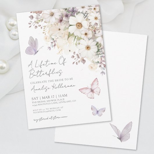 バタフライワイルドフラワーブライダルシャワー招待 招待状