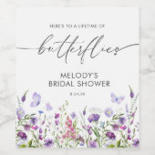 バタフライワイルドフラワーブライダルシャワー ワインラベル (シングルラベル)