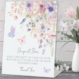 バタフライワイルドフラワーブーケフラワーバー 台座サイン