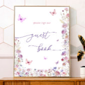 バタフライワイルドフラワーベビーシャワーゲストブックサイン ポスター