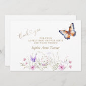 バタフライワイルドフラワーベビーシャワー書道 サンキューカード (正面/裏面)
