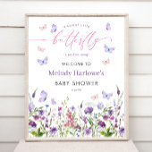 バタフライワイルドフラワーベビーシャワー16x20へようこそ ポスター