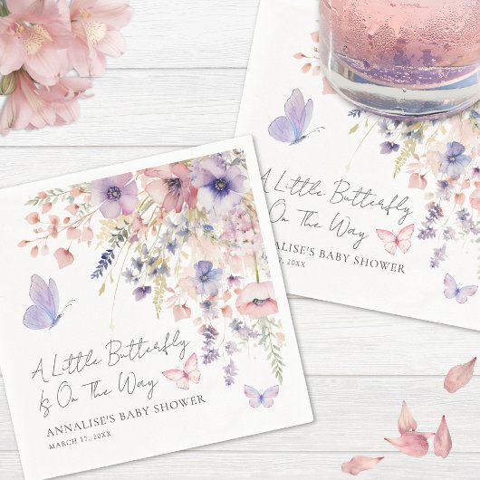 バタフライワイルドフラワーベビーシャワー スタンダードカクテルナプキン