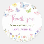 バタフライワイルドフラワー誕生日ステッカーラベル ラウンドシール (正面)